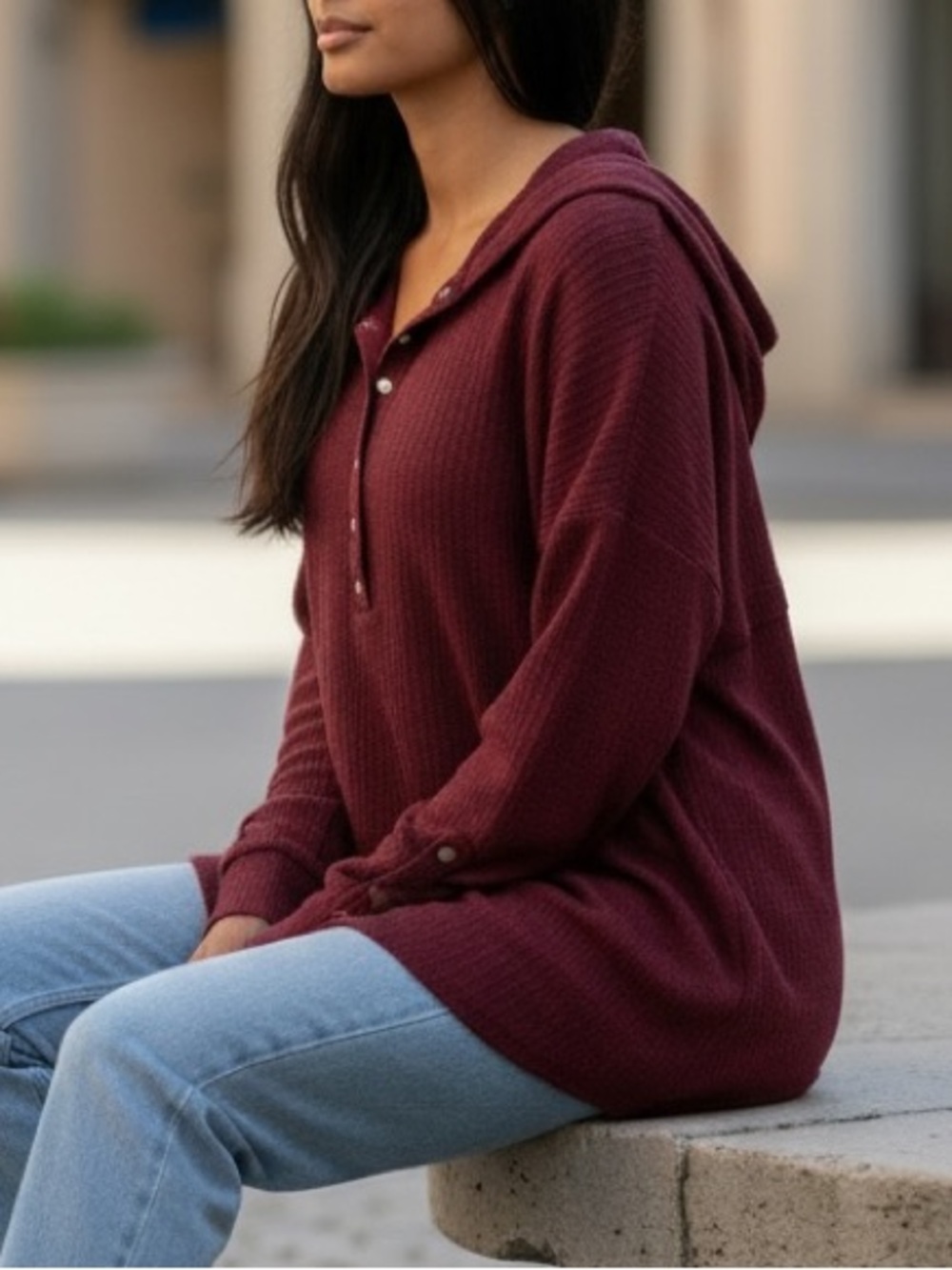 Simply Noelle Women’s Hooded 1/4 Snap Button Pullover Top